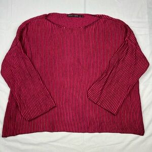 Gudrun Sjoden Pink Crew Neck Ribbed Knit Sweater S/M